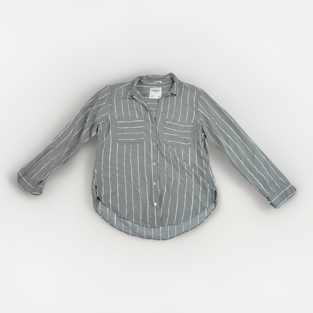 Abercrombie & Fitch Boyfriend Shirt Button Up striped blouse‎ Green Women Sz S